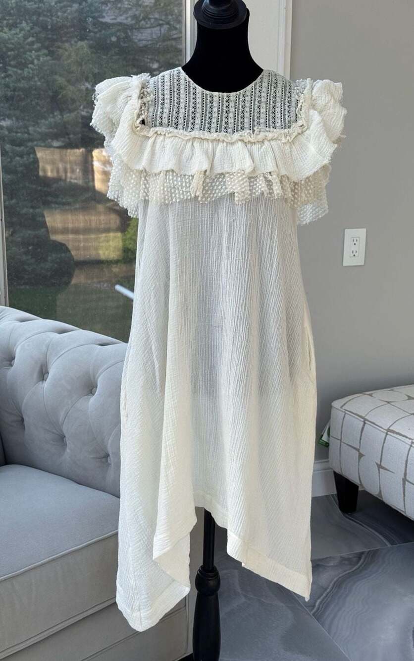 Philosophy di Lorenzo Serafini White Lace Ruffle Gauze Asymmetrical Dress Size 2